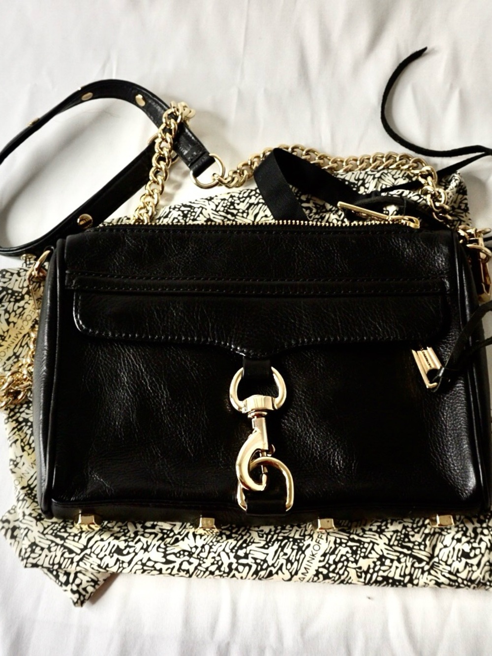 Rebecca Minkoff Black Leather Shoulder Bag with Gold Hardware